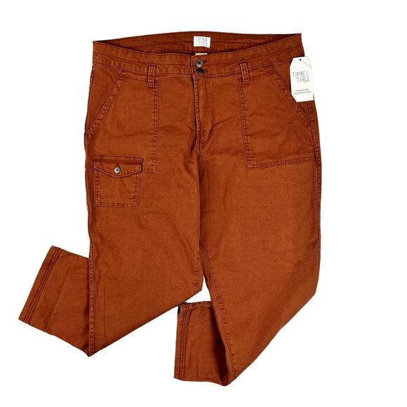Time And True Cargo Pants Women 18 Burnt Orange Stretchy High Rise Casual Travel - Picture 1 of 7